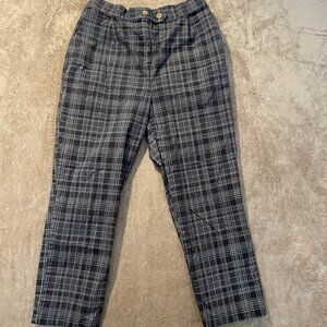 Cotton:On Pants Womens 4 Plaid Flat Front Tapered Trousers Academia Gray Black